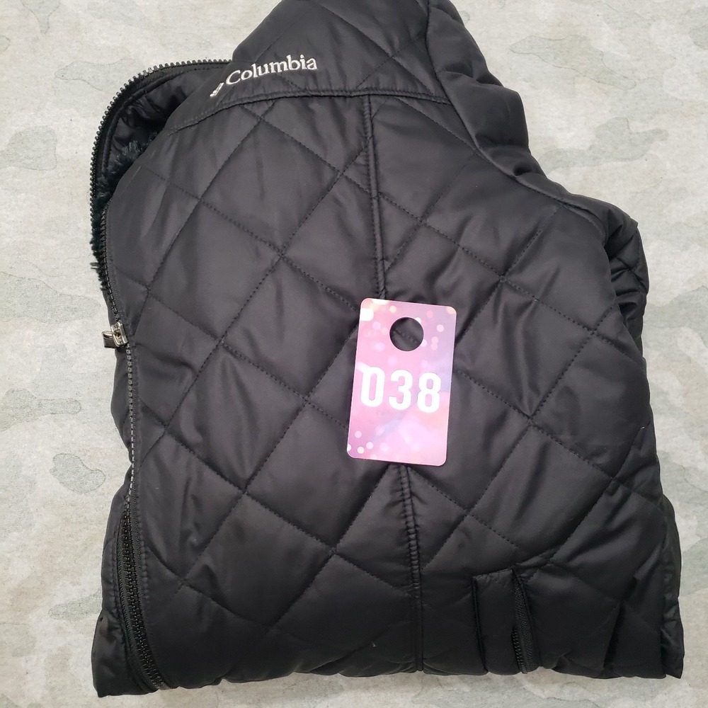 Columbia Jacket Womens XL Black Full Zip Hooded Diamond Quilted Fleece Lined - Picture 11 of 11